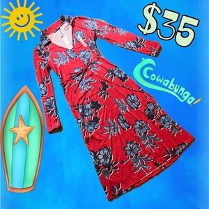 Red and blue floral print dress by Zara